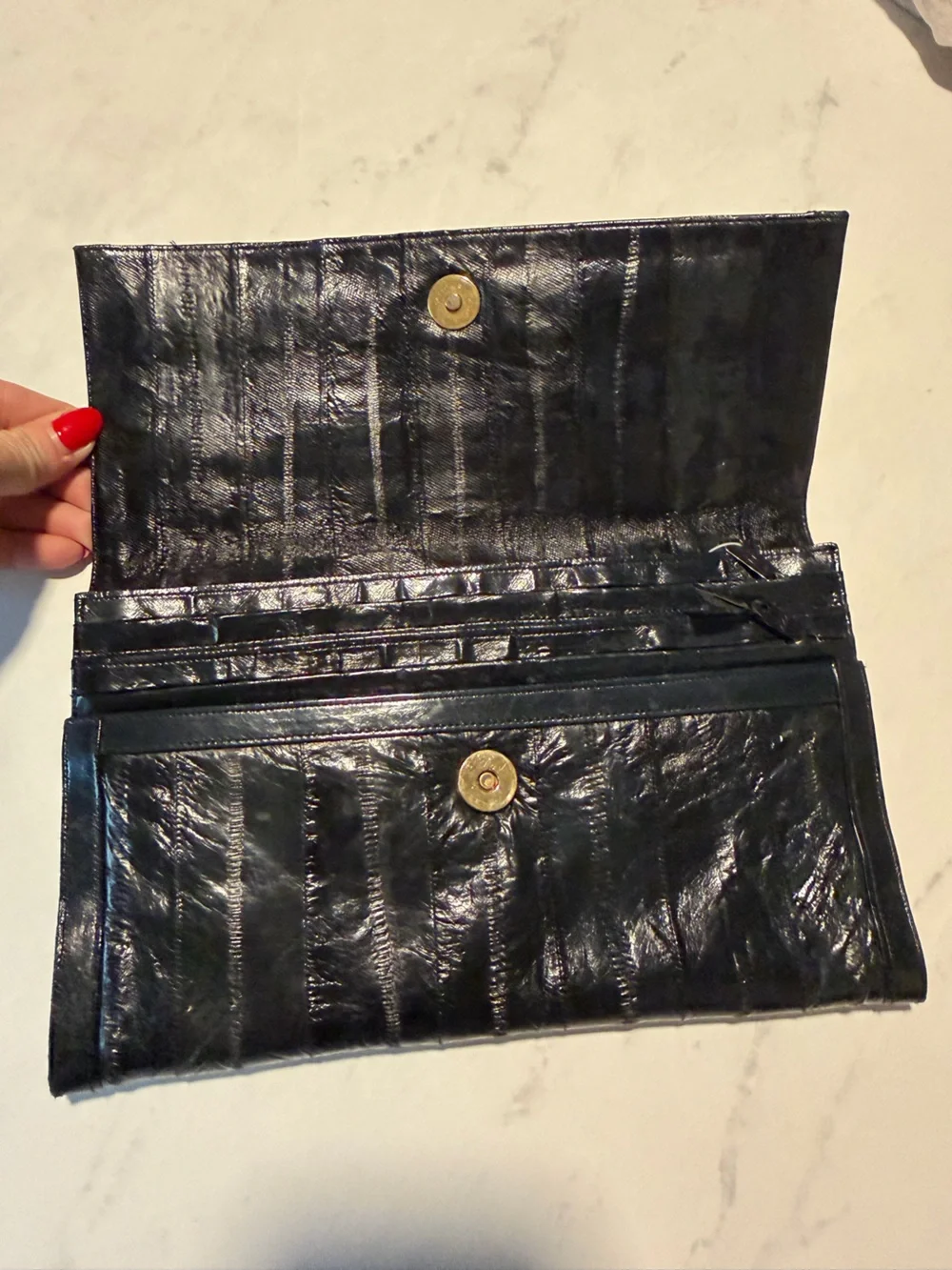Black Eel Skin Leather Vintage Clutch